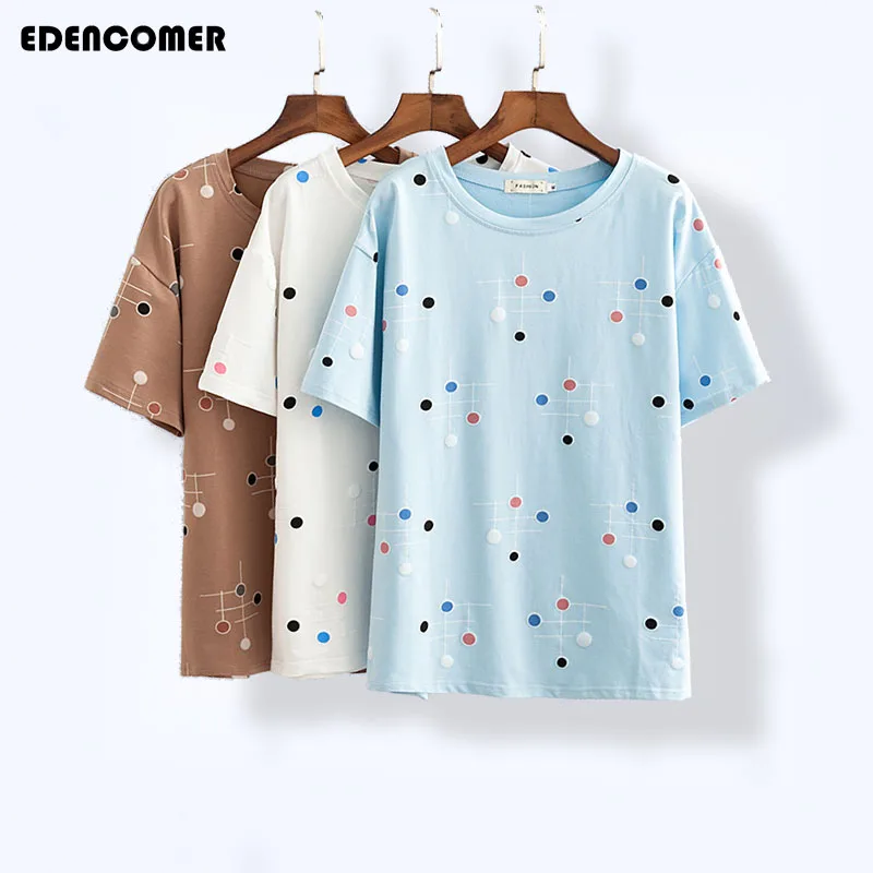 

2019 Summer New Korean Natural Version of The Loose Printed Short-sleeved Round Neck Casual Large Size Women's T-shirt