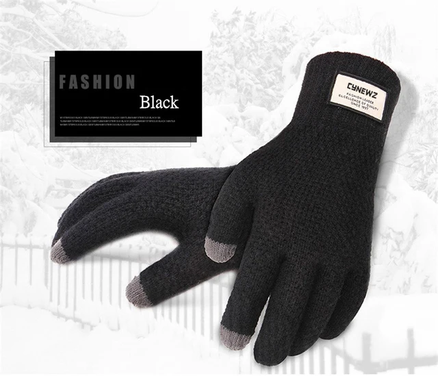 Winter Autumn Men Knitted Gloves Touch Screen High Quality Male Thicken Warm Wool Cashmere Solid Gloves Men Mitten Business -
