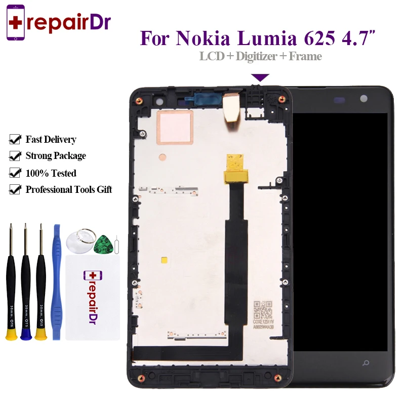 ЖК дисплей для Nokia Lumia 100% дигитайзер сенсорного экрана в сборе с рамкой черный 625
