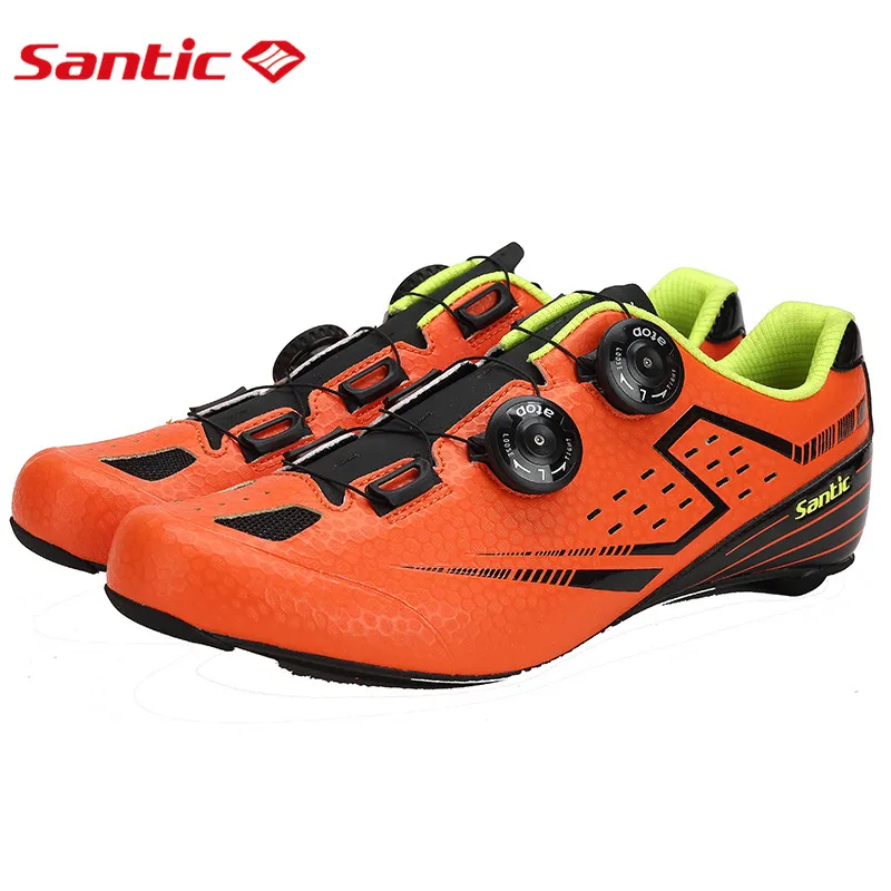 Santic/Мужская обувь для езды на велосипеде с подошвой из углеродного волокна; светильник; обувь для велосипеда; дышащая обувь для велосипеда; кольцевое выравнивание; европейские размеры 39-45 - Цвет: Оранжевый