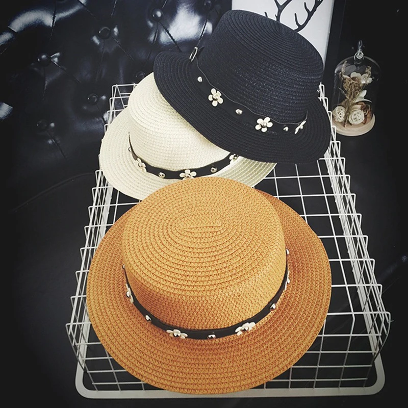 

2019 Parent-child simple Flower Belt summer hat Stitching color Beach holiday straw sun hats for women summer style hat girl