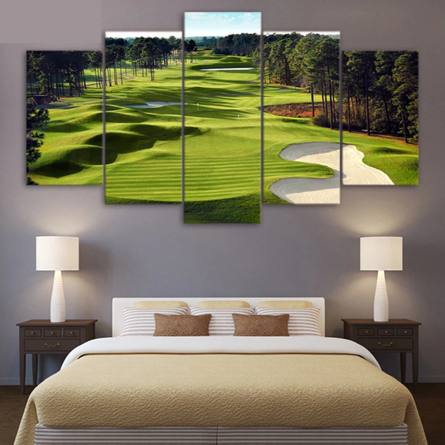 Obrazy na płótnie Drukowane 5 Sztuk Pole Golfowe Wall Art Canvas Zdjęcia Living Room 5 sztuk druku plakaty