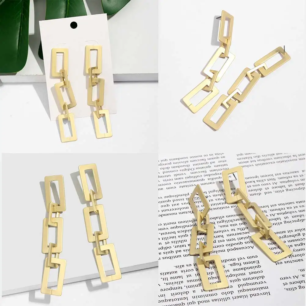 

Flatfoosie Square Chain Long Drop Earrings for Women Fashion Big Geometric Metal Earring Hanging Punk Jewelry 2019 New Hot Sale