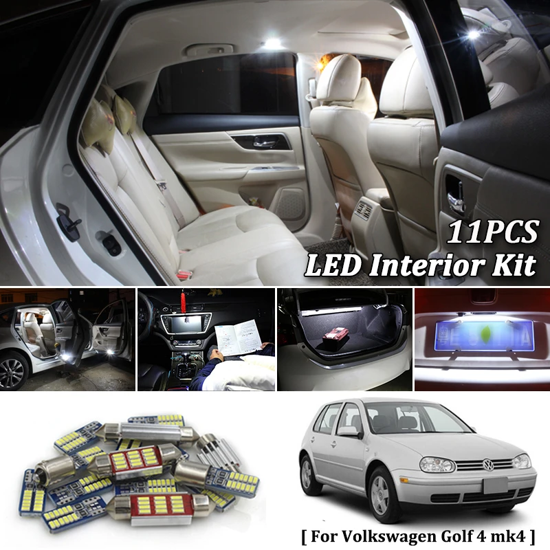 14pcs Led White Lights Interior Package Kit For Vw Jetta Mk4