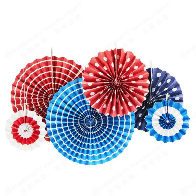 Western Printed Paper Fan Decoration Set (Polka Dots Stripes Zigzag
