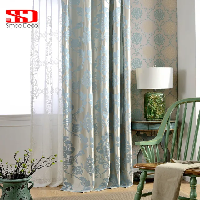 Tessuto Europeo Tende Oscuranti Per Soggiorno Jacquard Damasco Blu ... Tessuto Europeo Tende Oscuranti Per Soggiorno Jacquard Damasco Blu ...