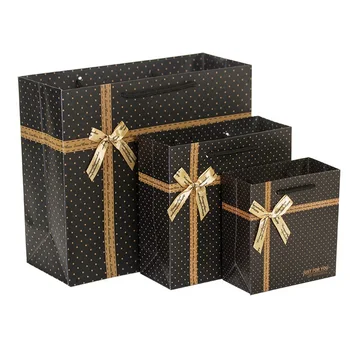 

5PCS Black Stripes bow polka dots Gift paper bag packaging shopping wedding birthday Carrier bag 14*15*7cm 20*20*8cm 30*27*12cm