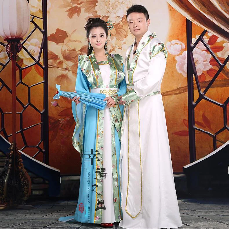 ZZB059 Vestido largo синий и белый hanfu одежда костюм для влюбленных в китайском стиле hanfu Свадебный Жених и невеста chiaki