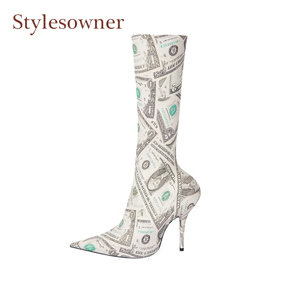 

Stylesowner 2018 White sock boots pointed toe sexy stretch nightclub lady boots hot selling thin heel stiletto sock shoes women