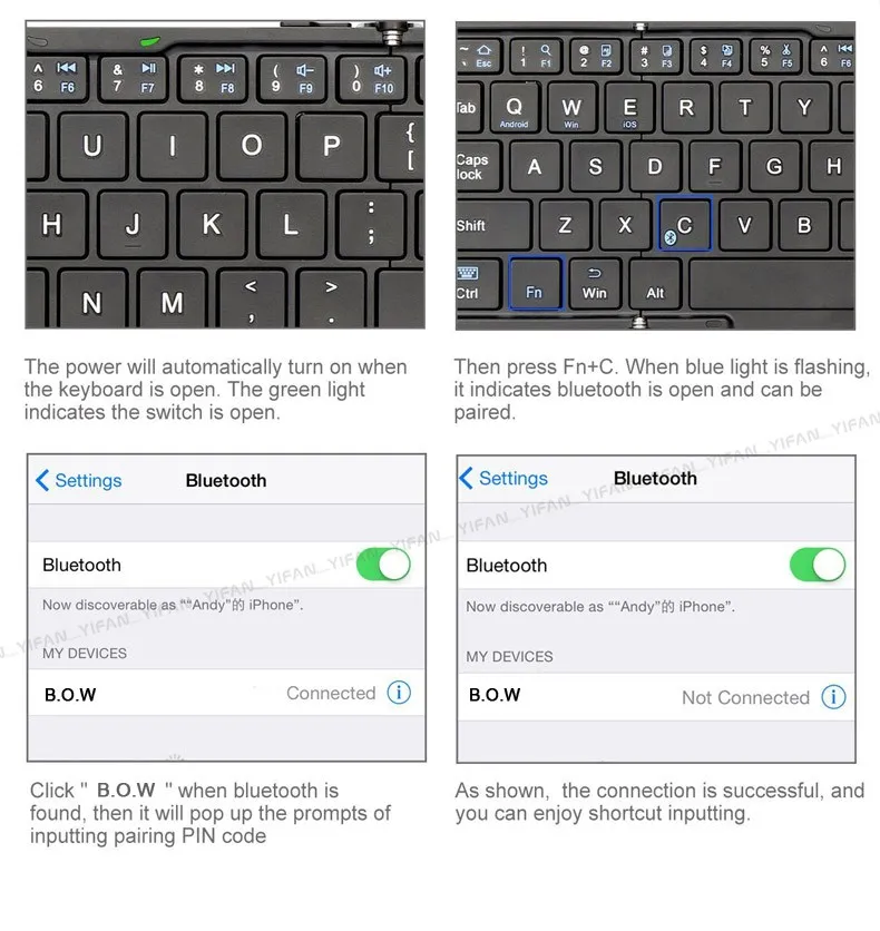 B. O. W мини Bluetooth клавиатура складной(складной) алюминиевый чехол для iOS, Android, Windows, PC, планшетов и смартфонов