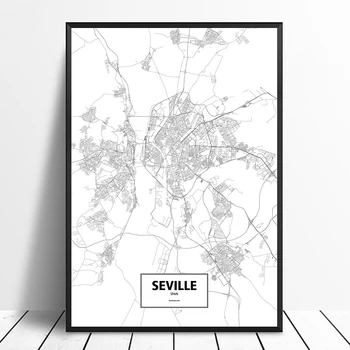 

Seville Spain Black White Custom World City Map Poster Canvas Print Nordic Style Wall Art Home Decor