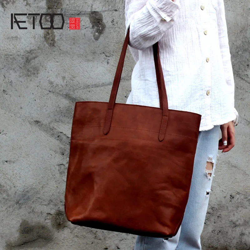 

AETOO Simple design big bag head cowhide handbags wild wild horse leather shoulder bag Tote bag leather tote bag