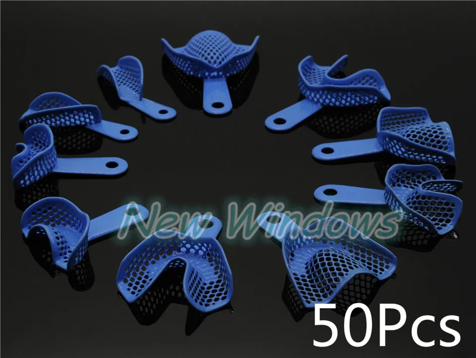 50Pcs Dental Autoclavable Plastic Steel Impression Blue Trays FULL SIZE