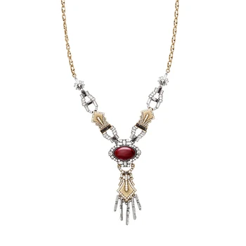 

Women Long Red Resin Glass Crystal Necklace Fashion Jewelry Bohemia India Pendant Necklace Long Extention Necklace Jewelry