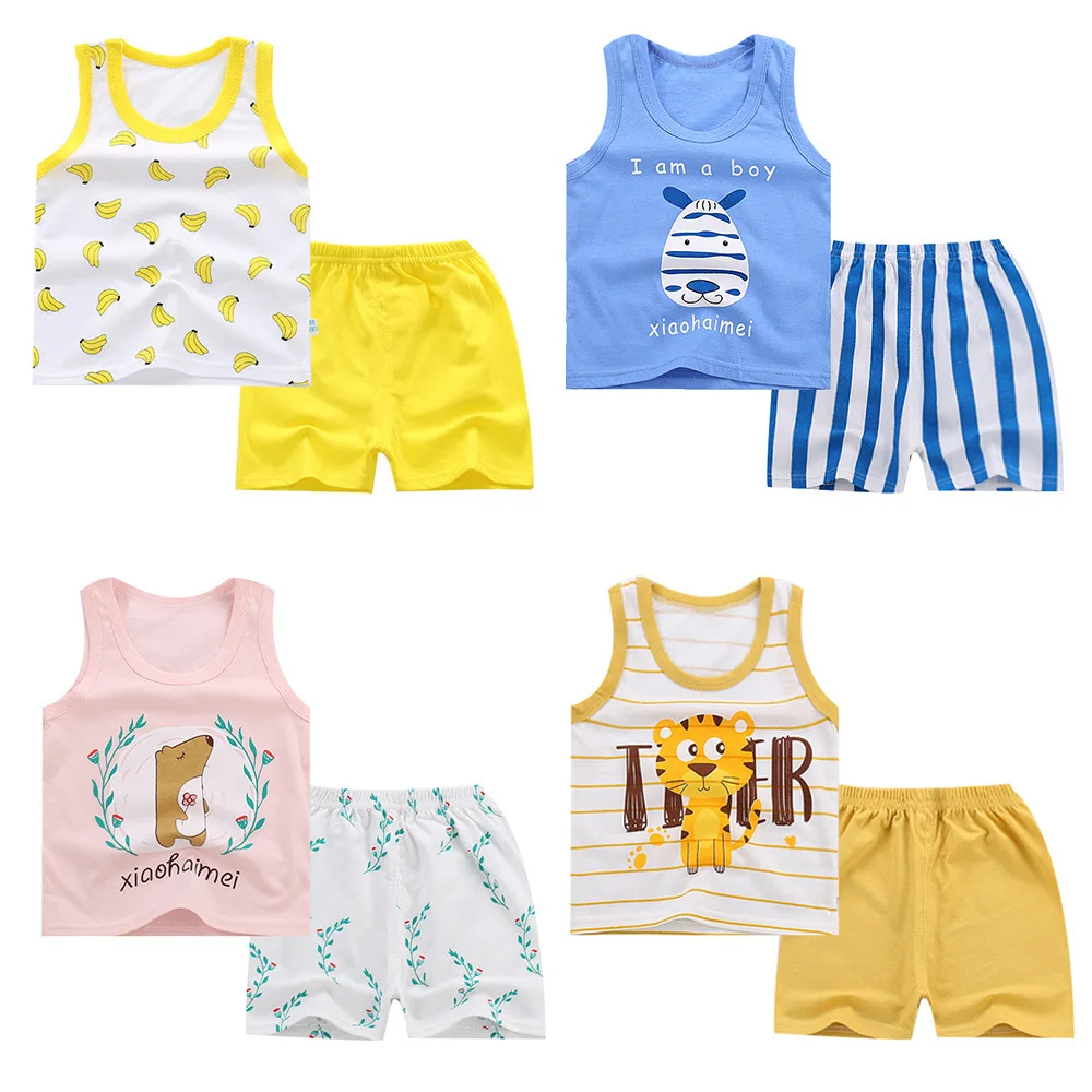 2pc Baby clothes Toddler kids boys cotton summer sleeveless vest+short pants