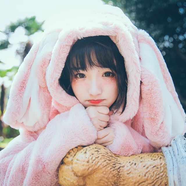 Kawaii Bunny Hooded Pink Winter Coat 1