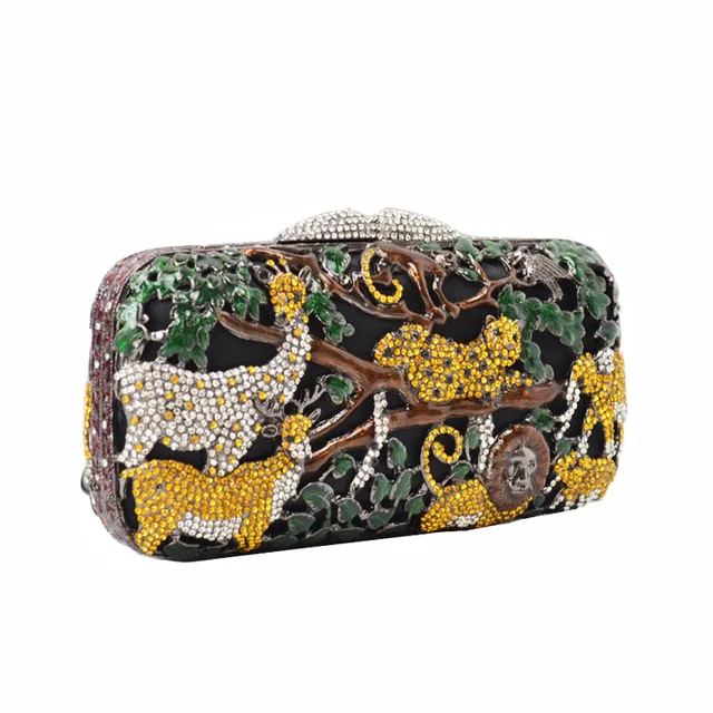 Luxury Safari Animal Purse Women Evening Bag Crystal Clutch Zoo Pattern Party Handbag Purse