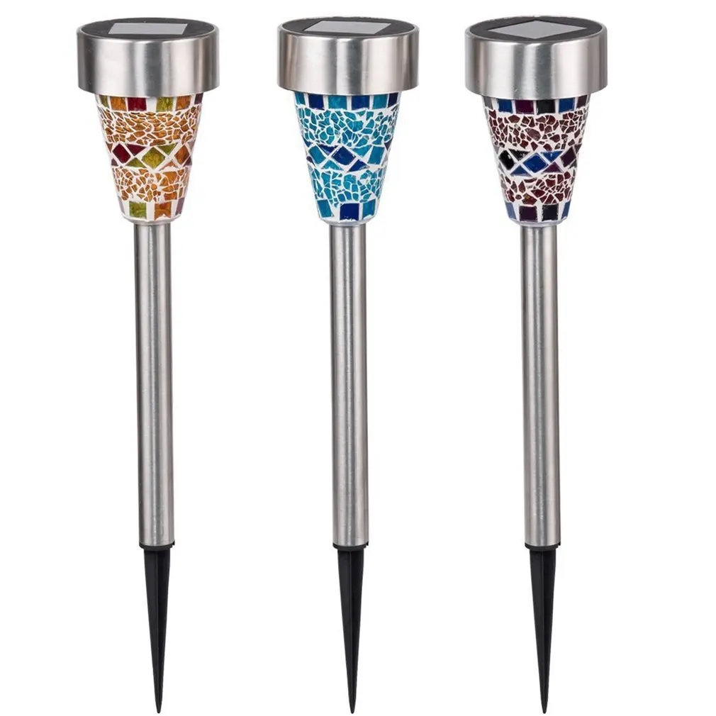 solar light led Garden Solar 3 Color lights lawn lamp Path Colorized Light Outdoor Stainless Steel Spot Mosaic Glass Lamps | Лампы и