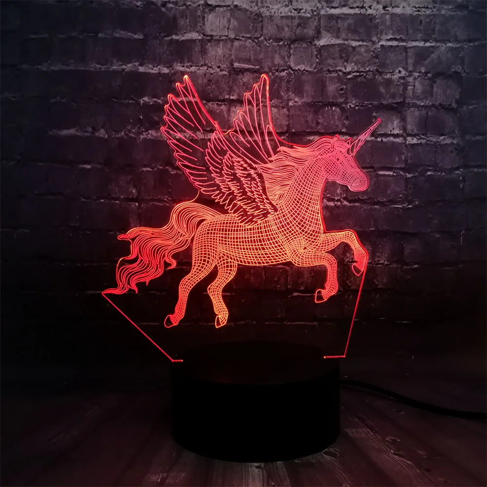 3D Lava Flying Wings Единорог Лошадь светодиодный стол для детской спальни 7 цветов USB зарядка Романтический лунный Ночной светильник подарок на день рождения для детей