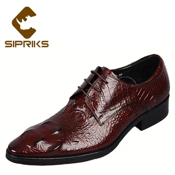 

Sipriks Genuine Leather Burgundy Dress Shoes Mens Printed Crocodile Skin Shoes Pointed Lace Up Derby Oxfords Boss Business Black
