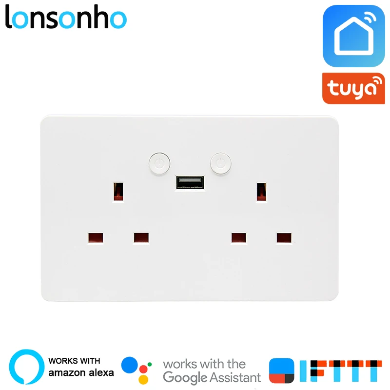 

Lonsonho USB Wifi Smart Wall Socket UK Outlet Independent Control Tuya Smart Life App Works With Alexa Google Home Mini IFTTT