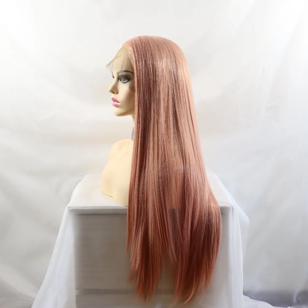 Marquesha реалистичные длинные прямые персиковый розовый натуральный вид Высокая температура волокна синтетические парики на кружеве для женщин