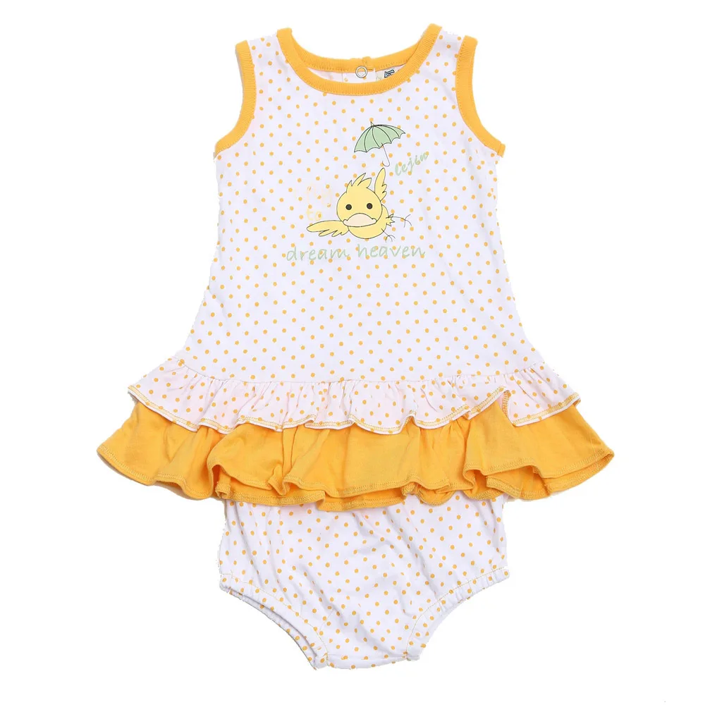 LeJin/комплект одежды для маленьких девочек, платье с принтом для малышей, жилет на лето из хлопка, вязаное платье - Цвет: Yellow Dot