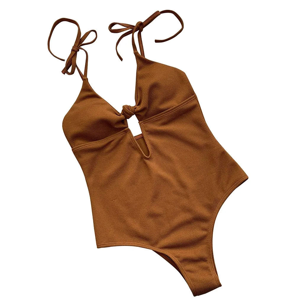 Swimming suit for women 2019 tankini Solid Tie Backless Hollow Bikini Set Female Bathing Suit Monokini Swim Wear Suit biquini