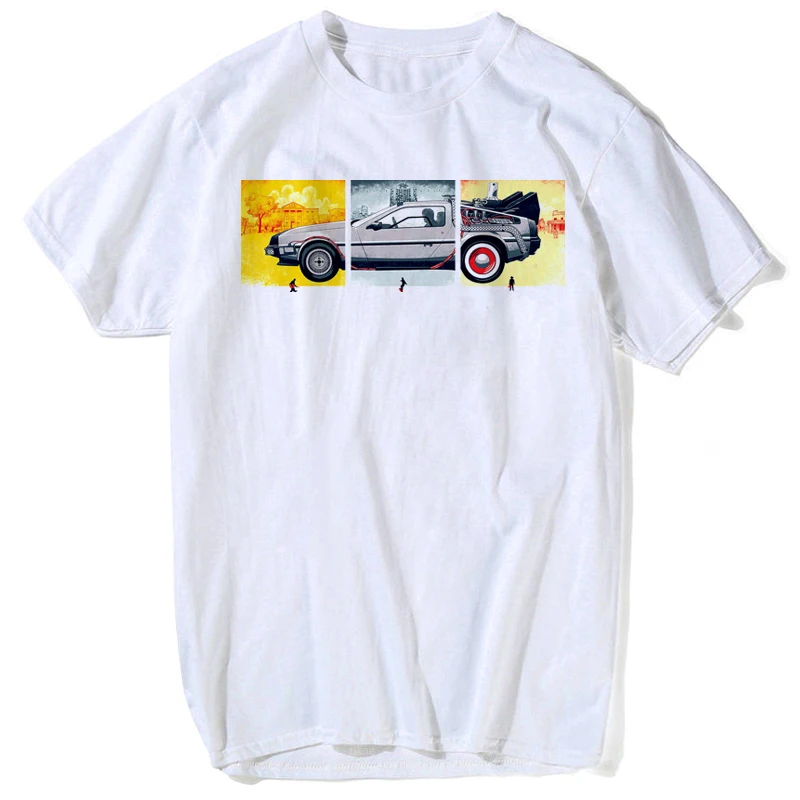 Unique Harajuku Time Travel design men's shirts Back to the Future Delorean x 4 funny men t shirt 2018 women top tee shirt