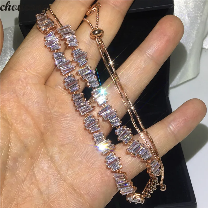 

choucong Stunning Baguette Necklace AAAAA Cz Rose Gold Filled Party Wedding Necklace for women Bridal Wedding accessory Jewelry