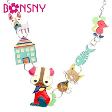 Bonsny Men Hợp Kim Phim Hoạt Hình Con Chó Mèo Chuột Nhà Vòng Cổ Mặt Dây Chuyền Choker Động Vật Trang Sức Cho Phụ Nữ Cô Gái Thanh Thiếu Niên Quà Tặng Sinh Nhật Đảng(China)