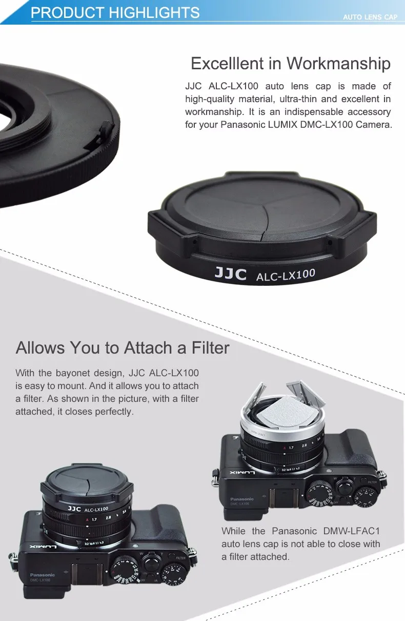 DMW-LFAC1 Auto Lens Cap for Panasonic LUMIX DMC-LX100 DMC-LX100II / DC-LX100M2 LEICA D-LUX (Typ 109) D-LUX 7 Camera Accessories