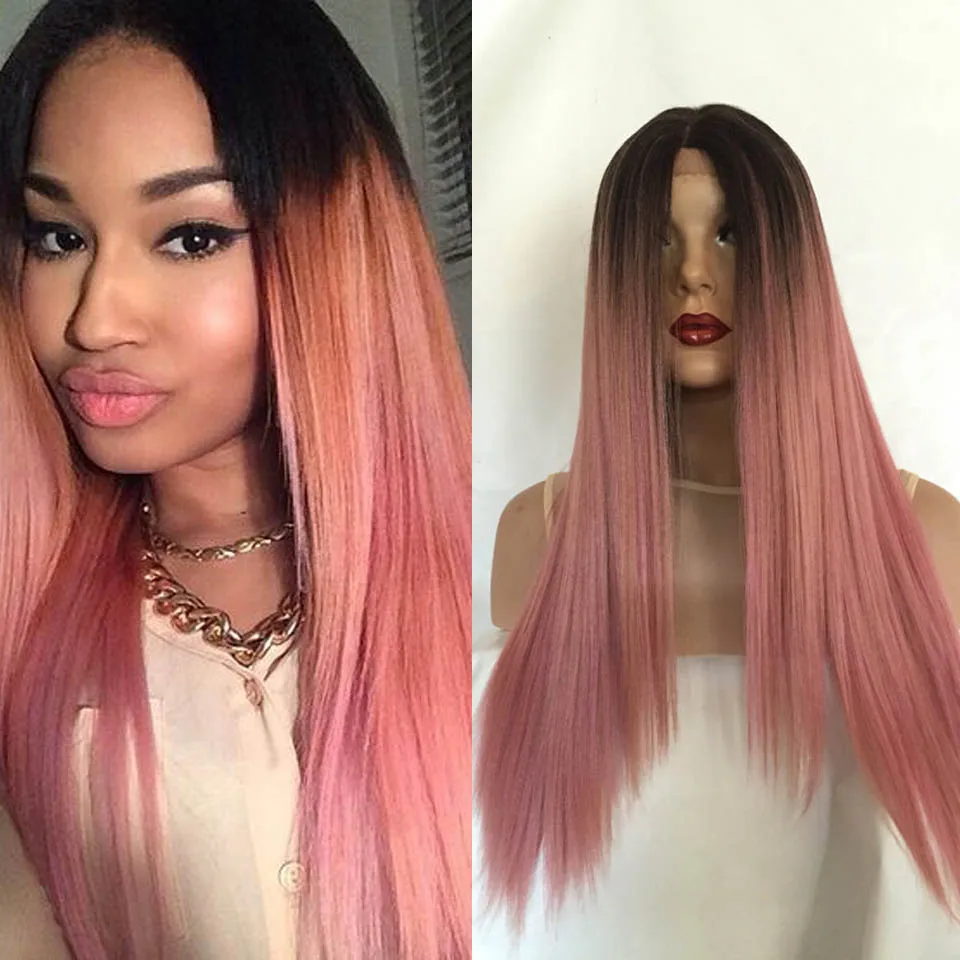 ombre pink lace front wig Synthetic Lace Front Wig for White Women Long