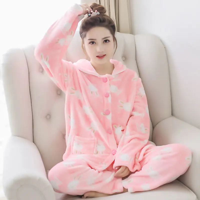 Модные осенне-зимние женские пижамные комплекты, толстые фланелевые пижамы, домашний теплый коралловый костюм, пижамы с животными, одежда для сна, домашняя одежда - Цвет: Color 9