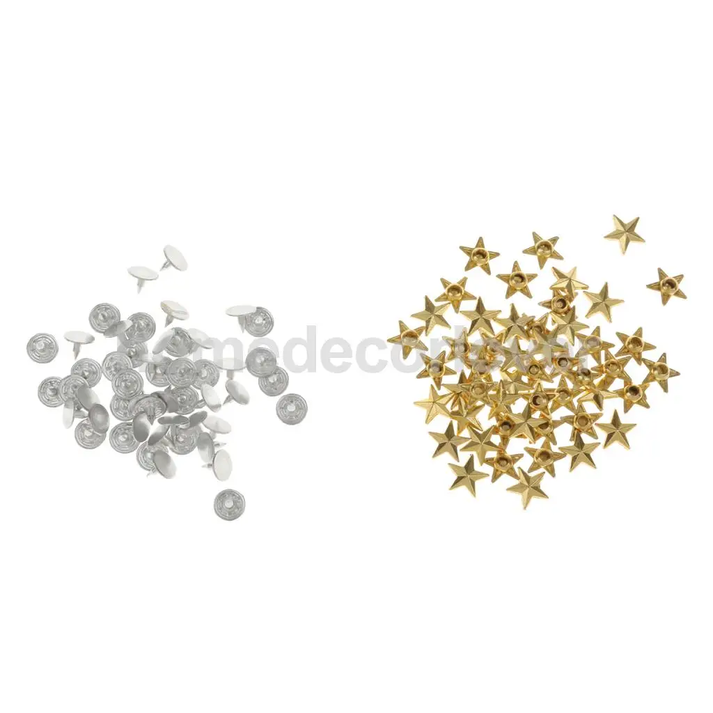 

50 Set DIY Star Rivets Snap Studs Alloy Decorative Spots for Leathercraft Garment DIY Accessory Spikes Gold