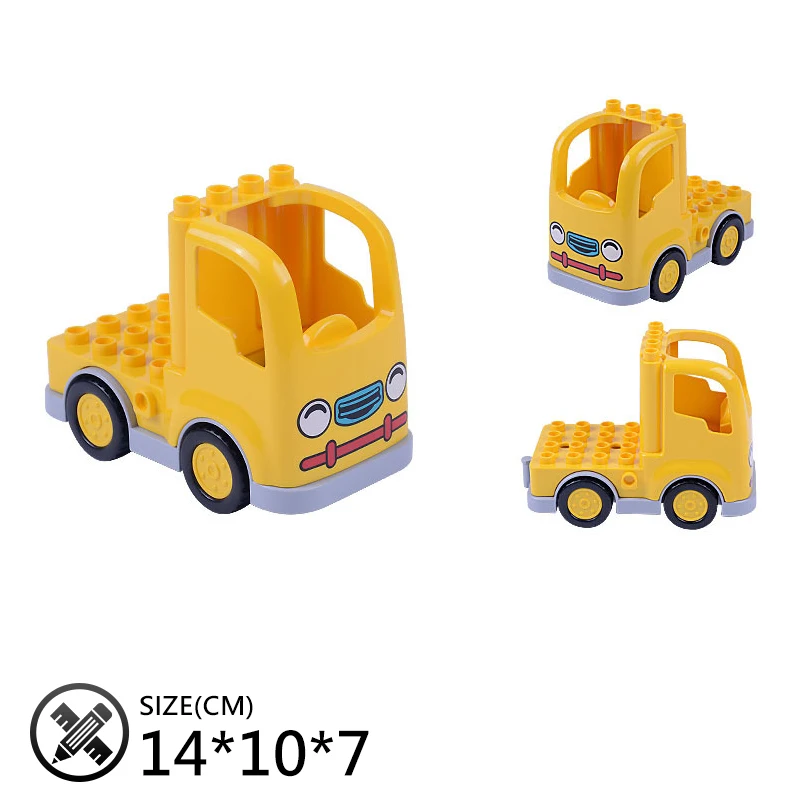 Модель машины для дорожного движения, большие строительные блоки, самолет, инженерный грузовик, совместимы с Duplos, аксессуары, кирпичные игрушки, детский подарок - Цвет: yellow Pickup