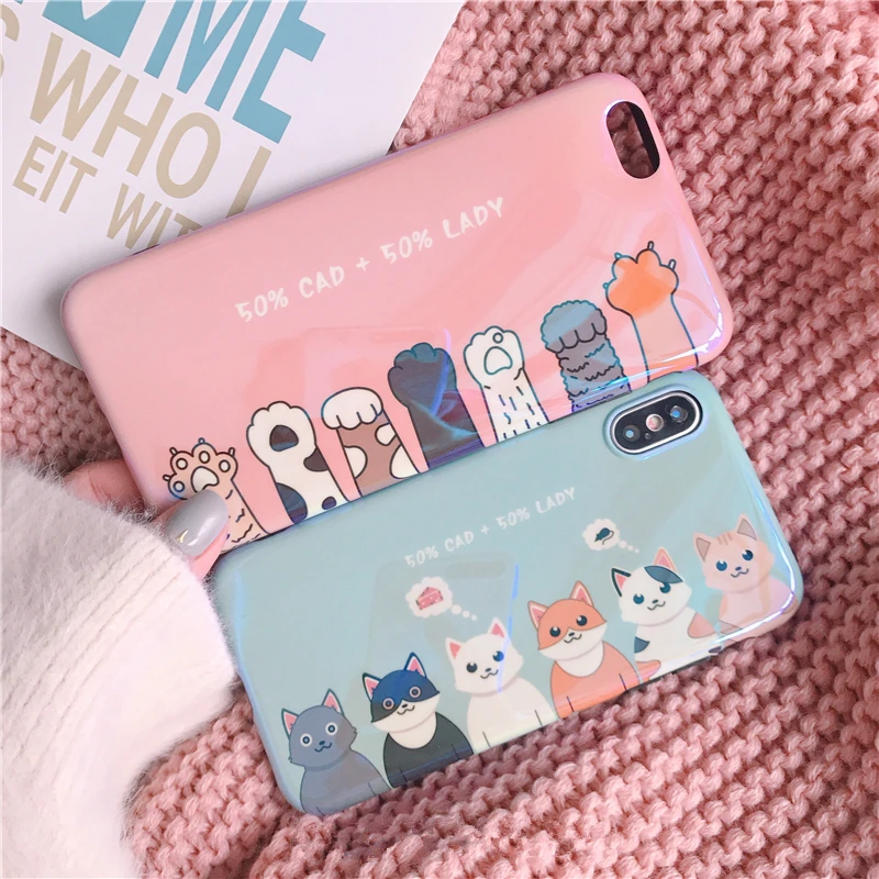 

Korea Japan Pretty girl Cute Cat Claw Blu-ray candy soft case for iphone 6 6s 7 8 plus X cover for Samsung Galaxy S8 S9 note8