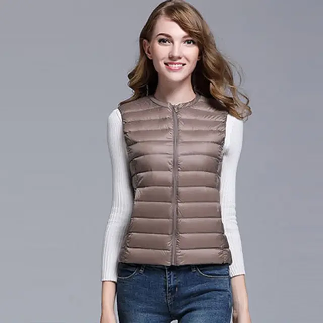 Light Thin Down Vest Women O neck Short Slim Sleeveless Casual