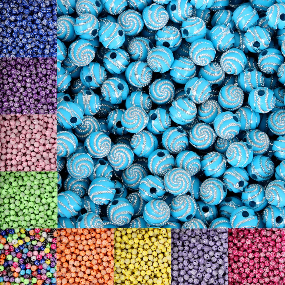 

100pcs 8mm Colorful Acrylic Imitation Pearl Beads Spiral Pattern Round Beads For DIY Craft Scrapbook Decoration