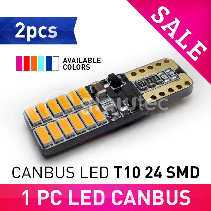 

2pcs 12V Super bright LED T10 canbus 24 SMD 4014 no error car light w5w auto cob clearance bulb door lamp GLOWTEC
