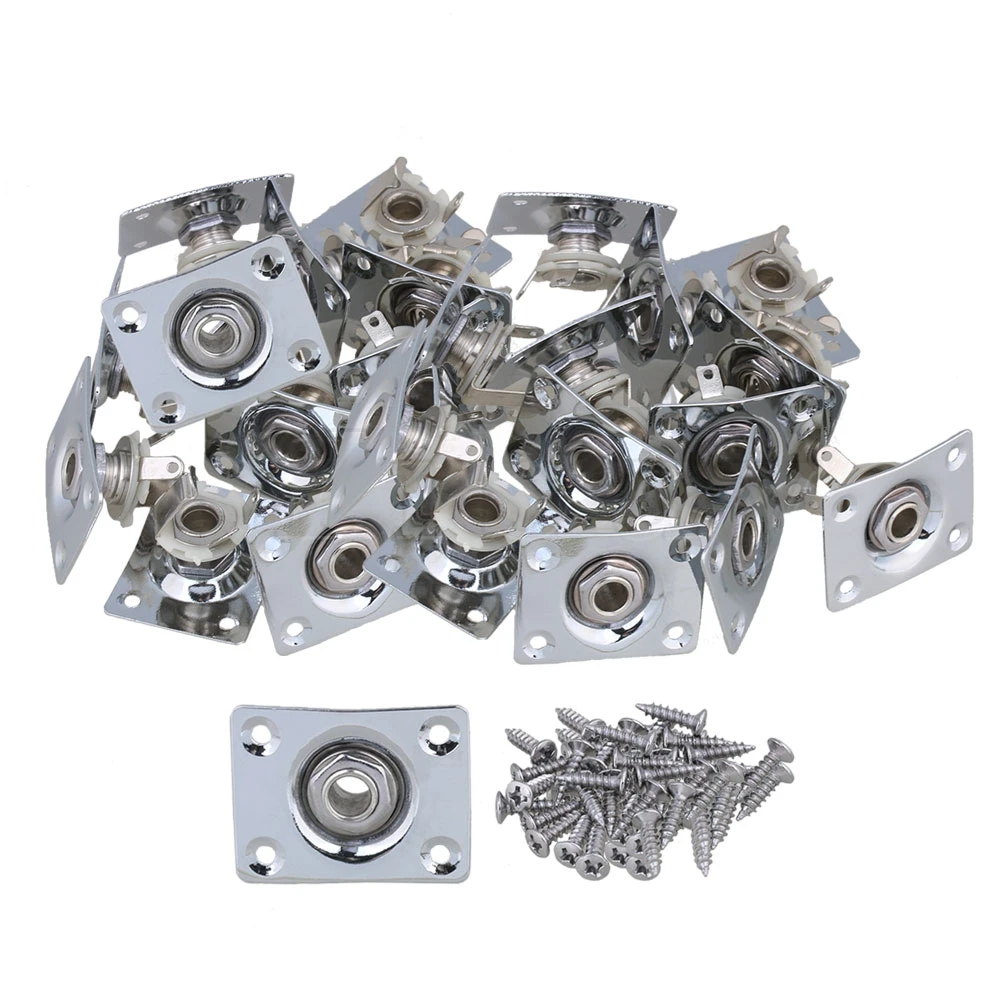 Yibuy цвет хрома Металл помятая Выходная панель w/Jack для гитары Набор 20 | Спорт и