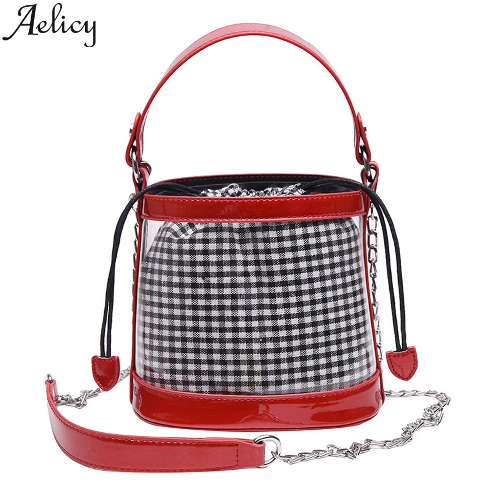 

Aelicy 2019 High Quality Ladies Handbag Luxury Messenger Bag Transparent Plaid Bright Leather Chain Ladies Women Bag Shoulder
