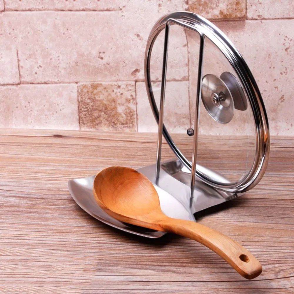 

Stainless Steel Pan Pot Cover Lid Rack Stand Spoon Holder Rests Clips Kitchen Cooking Storage Organizer Accessories