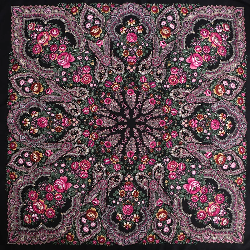 Luxury Printing Oversize Square Blankets Russian Women Wedding Scarf Retro Style Cotton Handkerchie