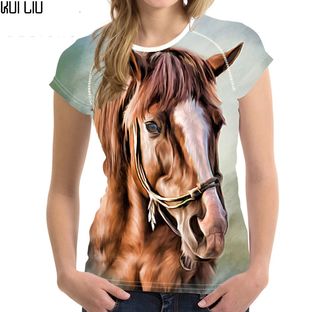 

Customized Vintage Women Summer T Shirt 3D Carzy Horse Animal Woman Tops Casual Short Sleeve Female T Shirts for Girls Feminine