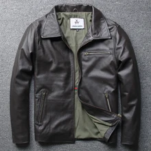 Осенние мужские Куртки из натуральной кожи мужские Короткие повседневные коричневые кожаные пальто с отложным воротником толстое пальто из коровьей кожи 3XL