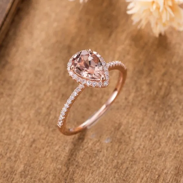 HUITAN Luxury Wedding Anniversary Ring with Pear Shape Huge CZ Prong Setting Rose Gold Color Fashion Engagement Rings for Women