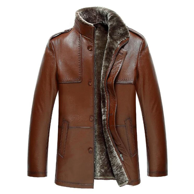 Mens Shearling Coat Genuine Leather Luxury Slim Fur