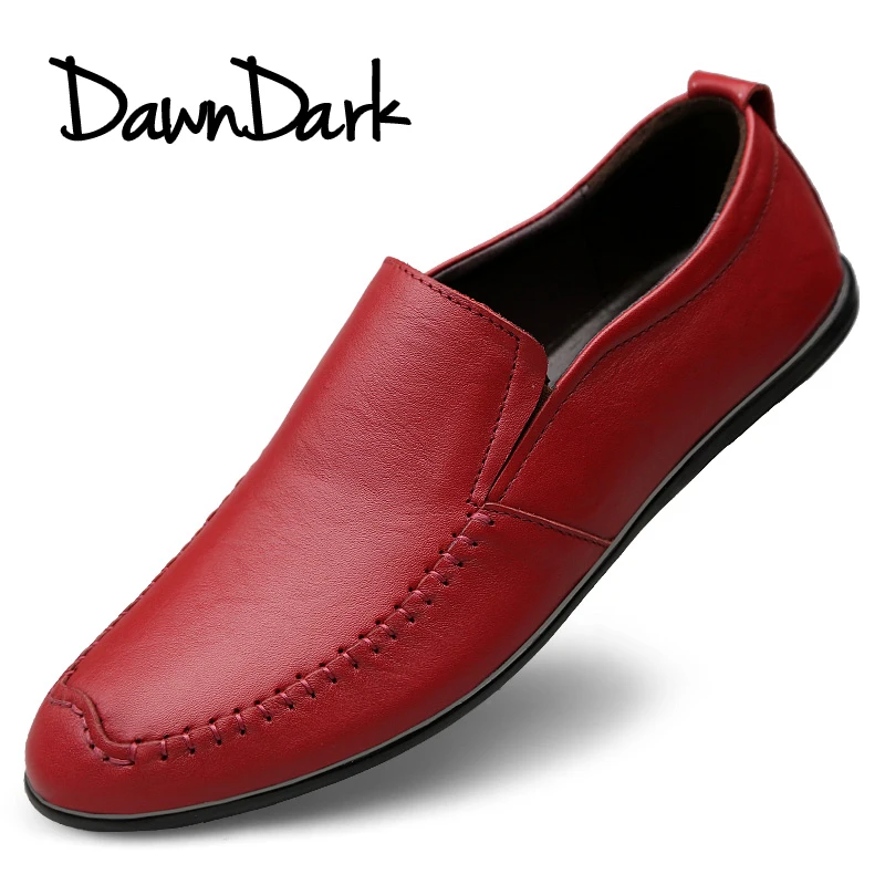 

Leather Casual Shoes Mens Slip on Red Black Male Fashion Genuine Leather Shoes Spring Summer Man Luxury Brand Flat Loafers