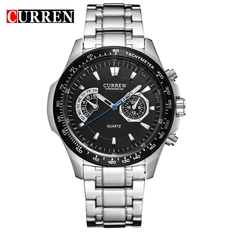 CURREN кварцевые мужские часы Топ бренд класса люкс мужские военные наручные часы полностью стальные мужские спортивные часы водонепроницаемые Relogio Masculino - Цвет: silver black